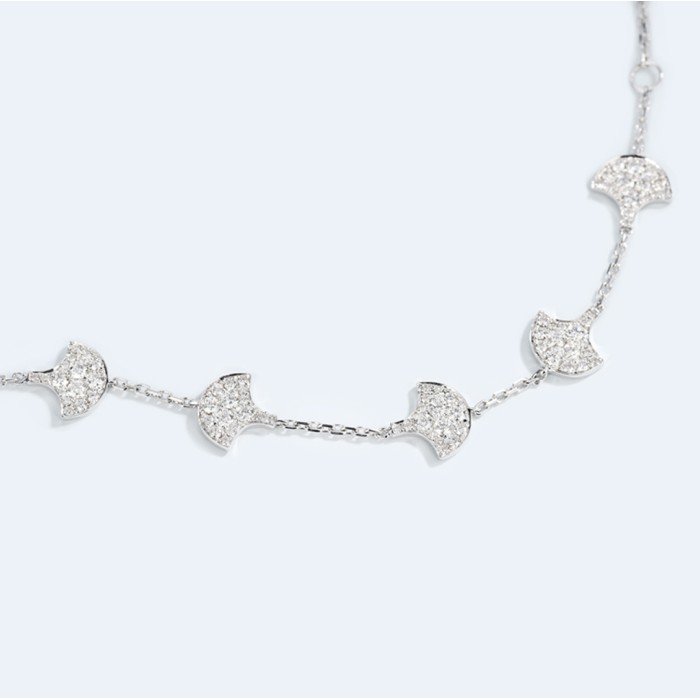 18k白銀杏葉鑽石手鏈