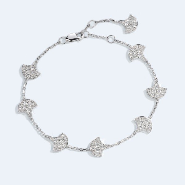 18k白銀杏葉鑽石手鏈