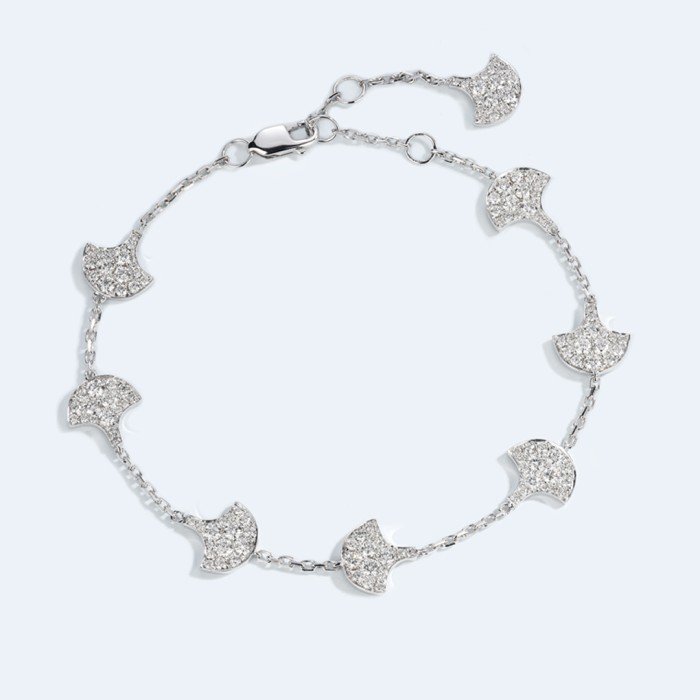 18k白銀杏葉鑽石手鏈