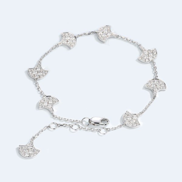 18k白銀杏葉鑽石手鏈