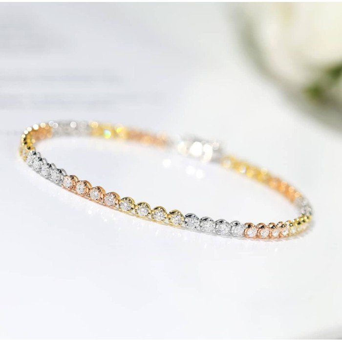 18K三色彩金鑽石手鍊