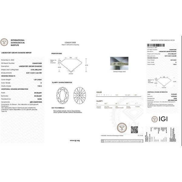 《IGI》1.09克拉D色無處理∣橢圓形培育鑽∣高品質∣未來鑽石