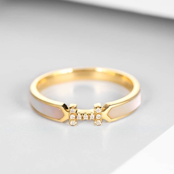 輕珠寶-18K金小清新H型鑽石戒指