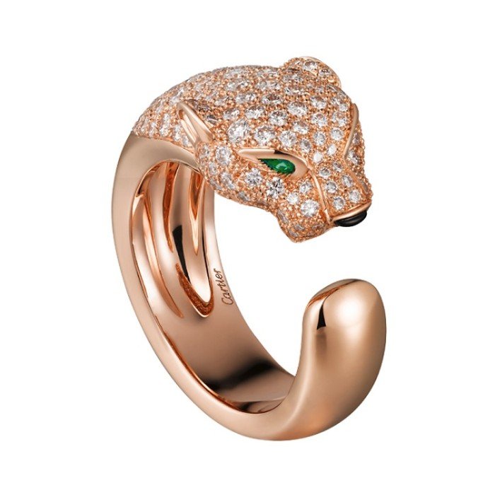 18k金美洲豹群鑲鑽戒指