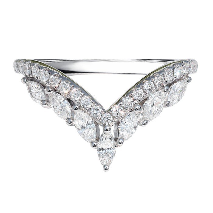 天然18K金馬眼V形鑽戒