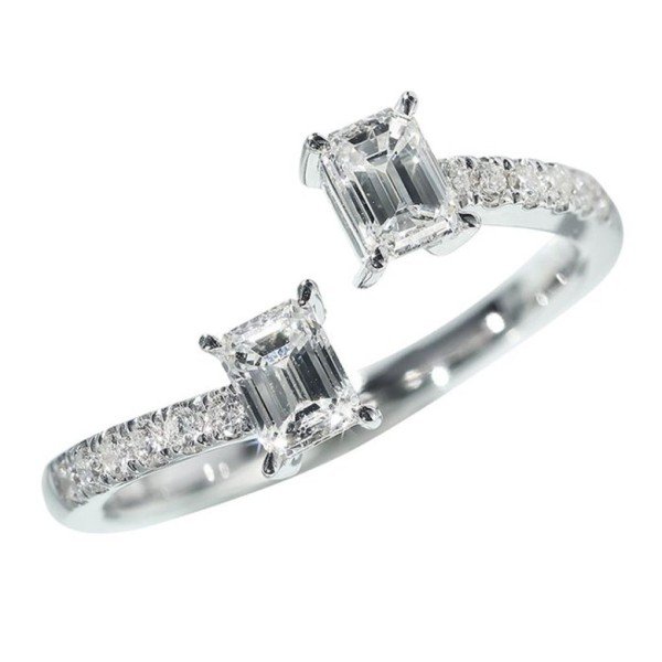 18K金天然祖母綠形開口鑽戒