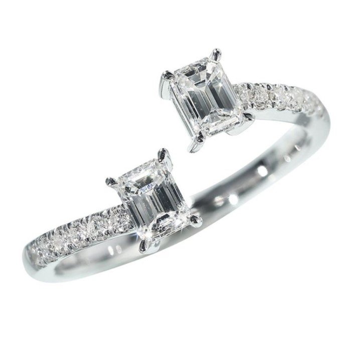 18K金天然祖母綠形開口鑽戒