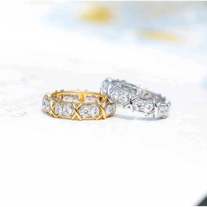18金X字形鑽石環戒