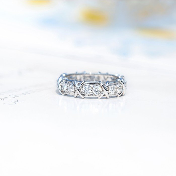 18金X字形鑽石環戒