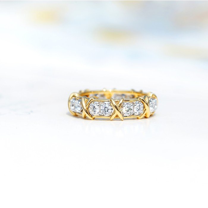 18金X字形鑽石環戒
