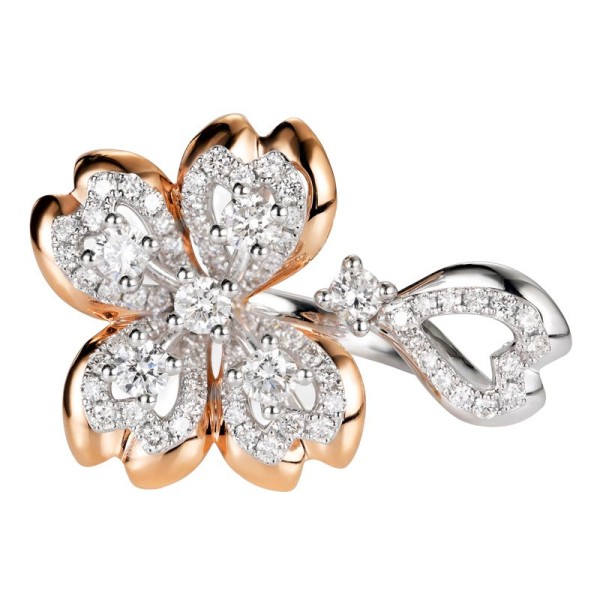 18K金櫻花款式開口鑽戒