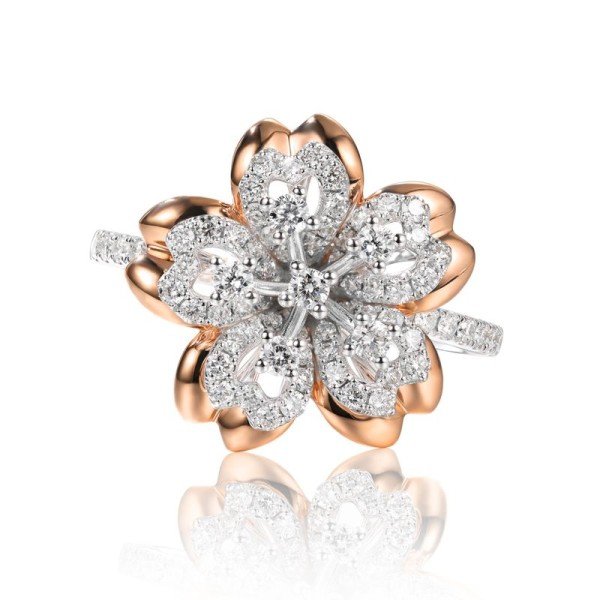 18K金櫻花款式彩金鑽戒