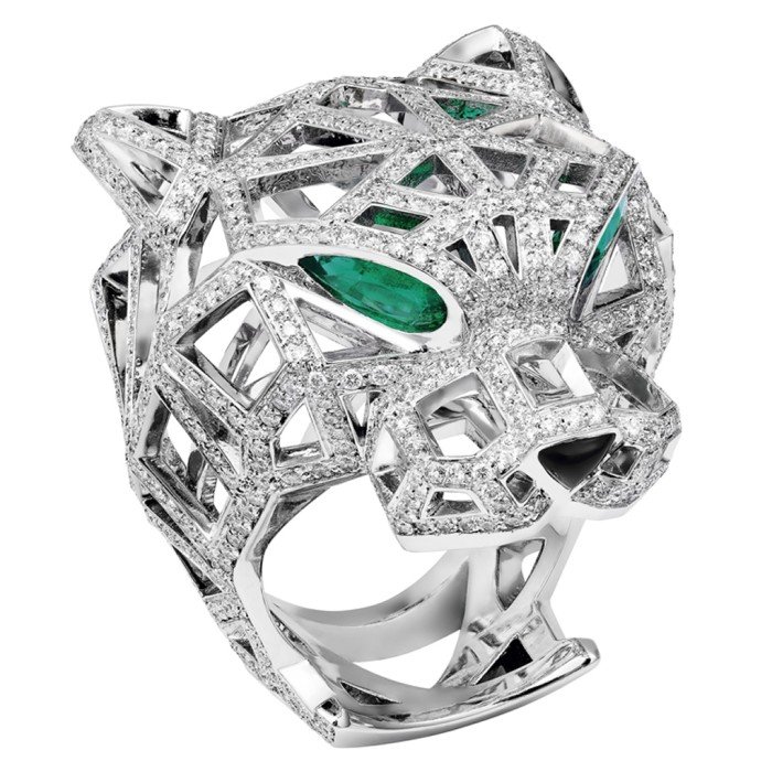 18k金獵豹簍空群鑲鑽戒