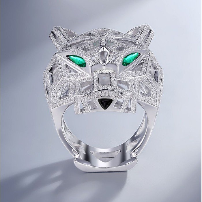 18k金獵豹簍空群鑲鑽戒