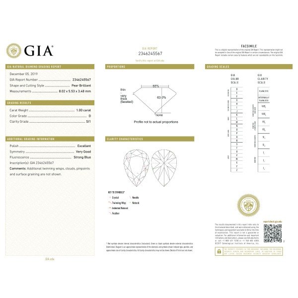 GIA1克拉D色水滴形裸鑽