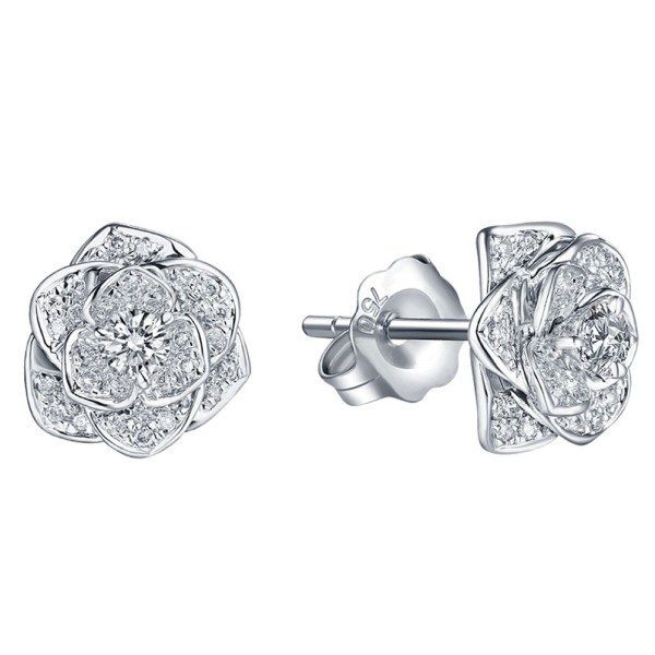 18K金唯美玫瑰花瓣鑽石耳環