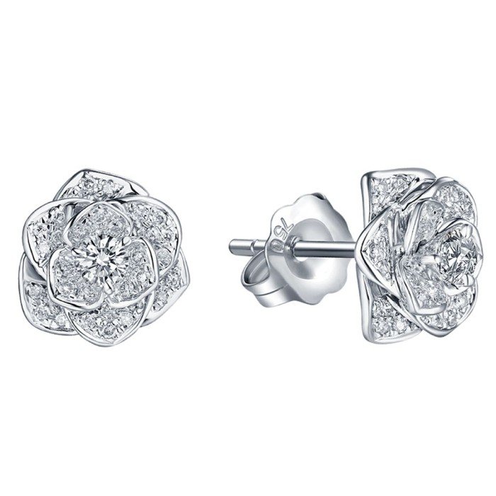 18K金唯美玫瑰花瓣鑽石耳環