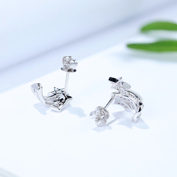 18K金雙星天然鑽石耳環