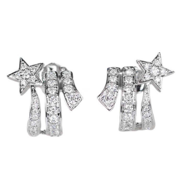 18K金雙星天然鑽石耳環