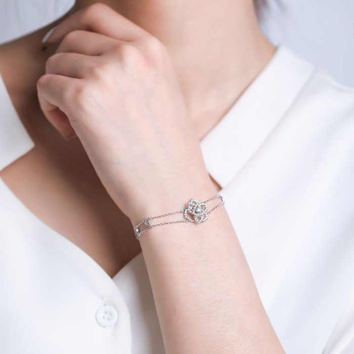 18K金玫瑰花鑽石手鍊