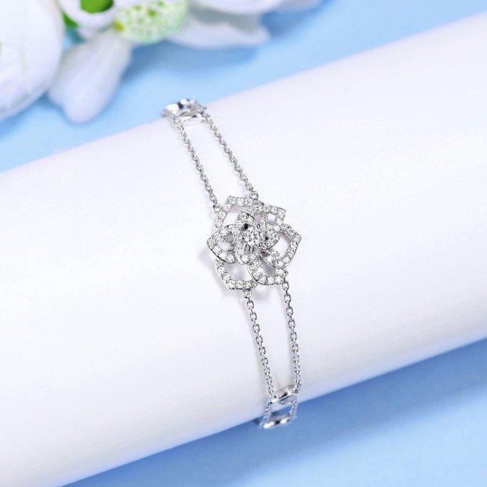 18K金玫瑰花鑽石手鍊