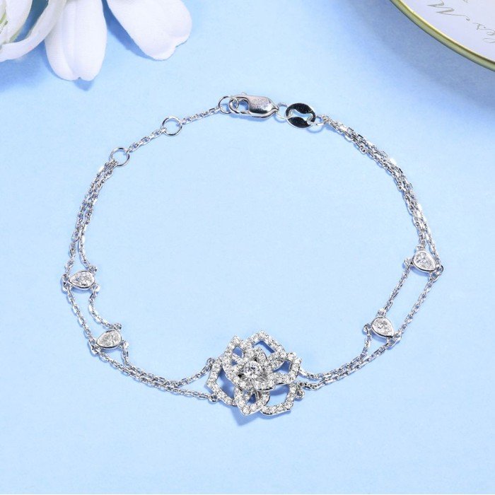 18K金玫瑰花鑽石手鍊