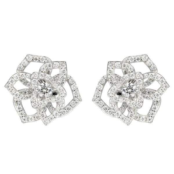 18K金玫瑰花鑽石耳環