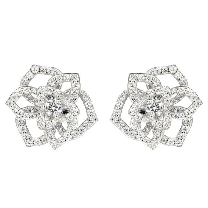 18K金玫瑰花鑽石耳環