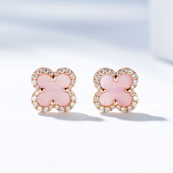 18K金四葉草鑽石耳環