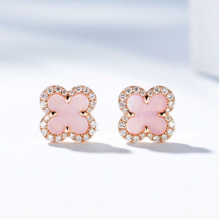 18K金四葉草鑽石耳環