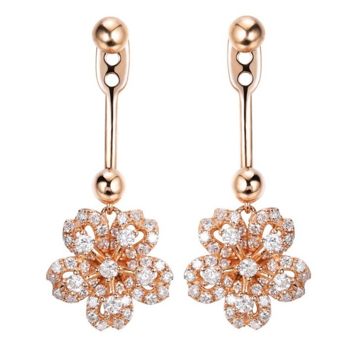 18K金櫻花款式鑽石耳環