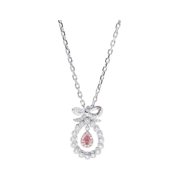 蝴蝶結18K金天然粉鑽項鍊