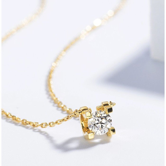 18K金天然牛頭款鑽石項鍊