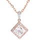18K玫瑰金天然公主方形鑽石項鍊
