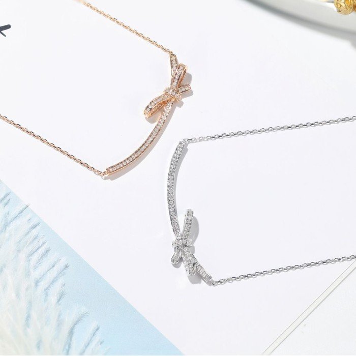 蝴蝶結天然0.26克拉鑽石鎖骨鍊