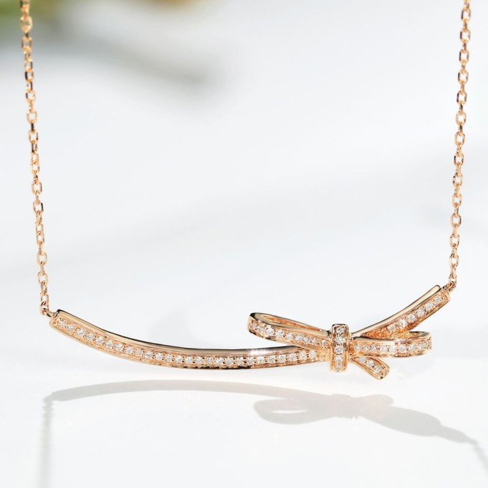 蝴蝶結天然0.26克拉鑽石鎖骨鍊